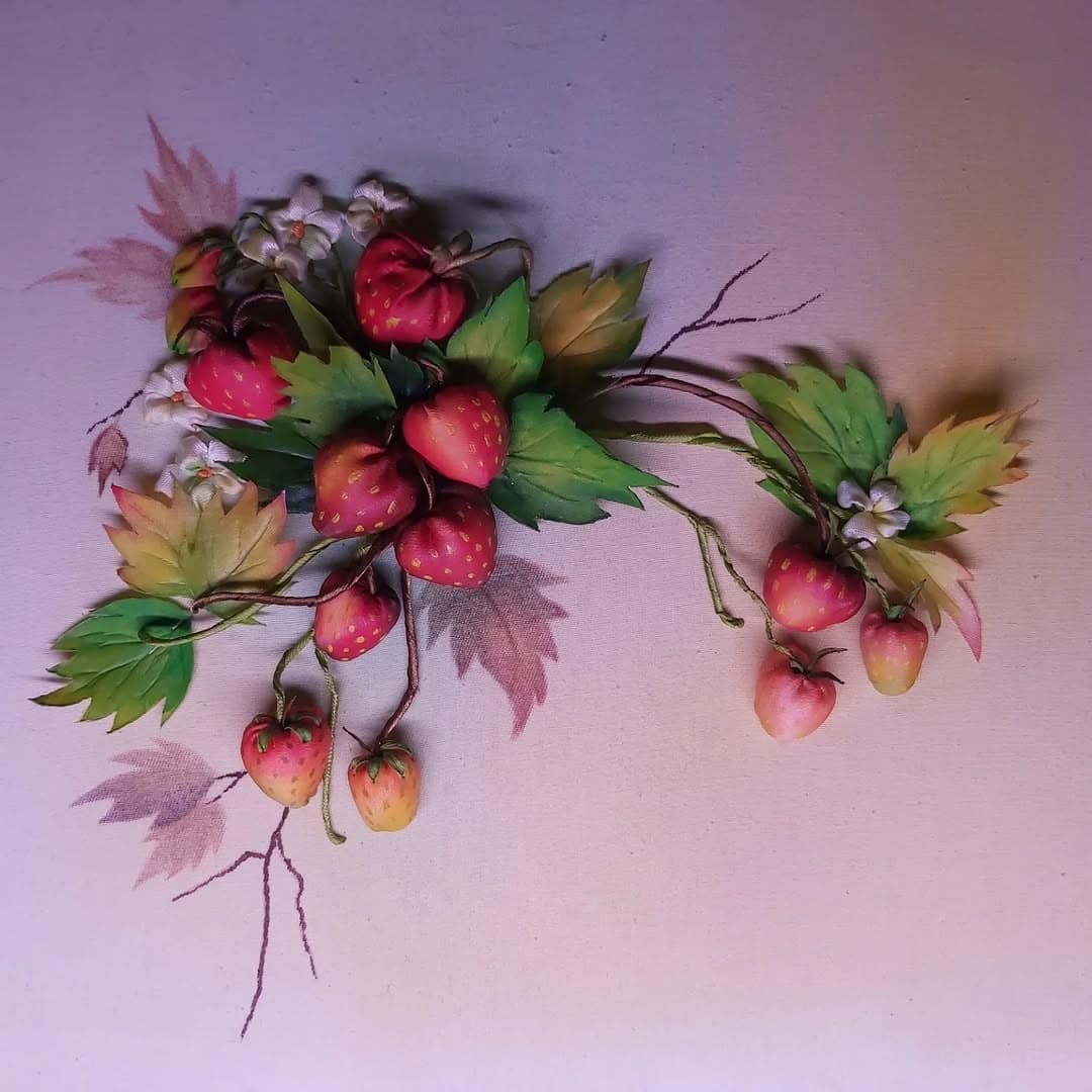 Strawberries Ribbon Embroidery — Framed Wall Art by Vladimir Lushnikoof - Image 4