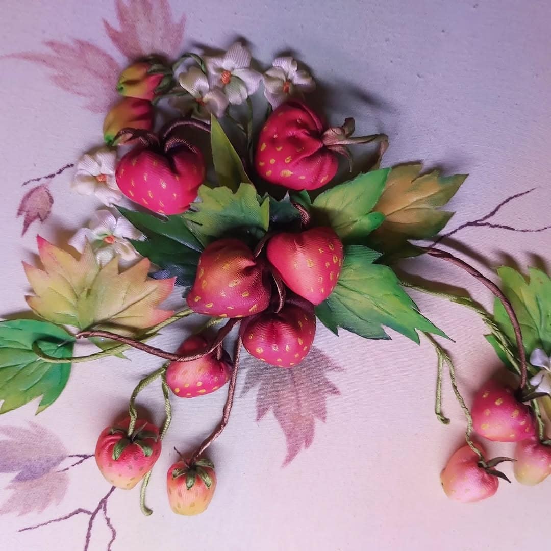 Strawberries Ribbon Embroidery — Framed Wall Art by Vladimir Lushnikoof - Image 5