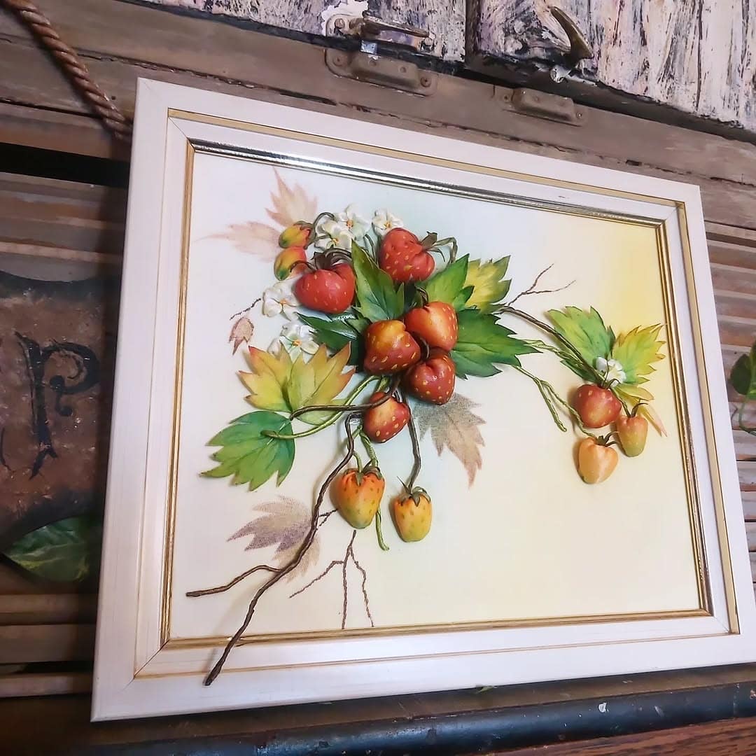 Strawberries Ribbon Embroidery — Framed Wall Art by Vladimir Lushnikoof - Image 3