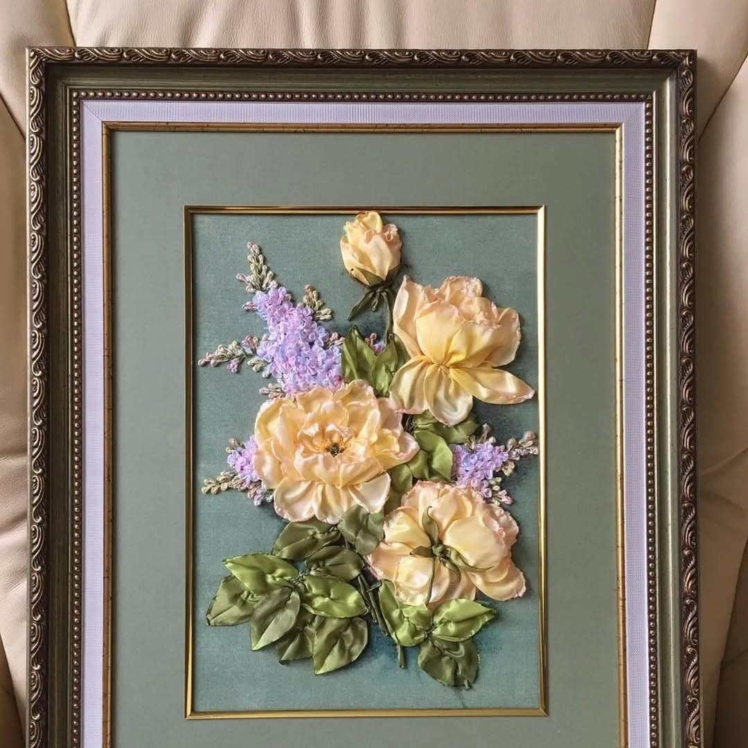 Ribbon Embroidery Wall Art — Floral Panel by Vladimir Lushnikoof