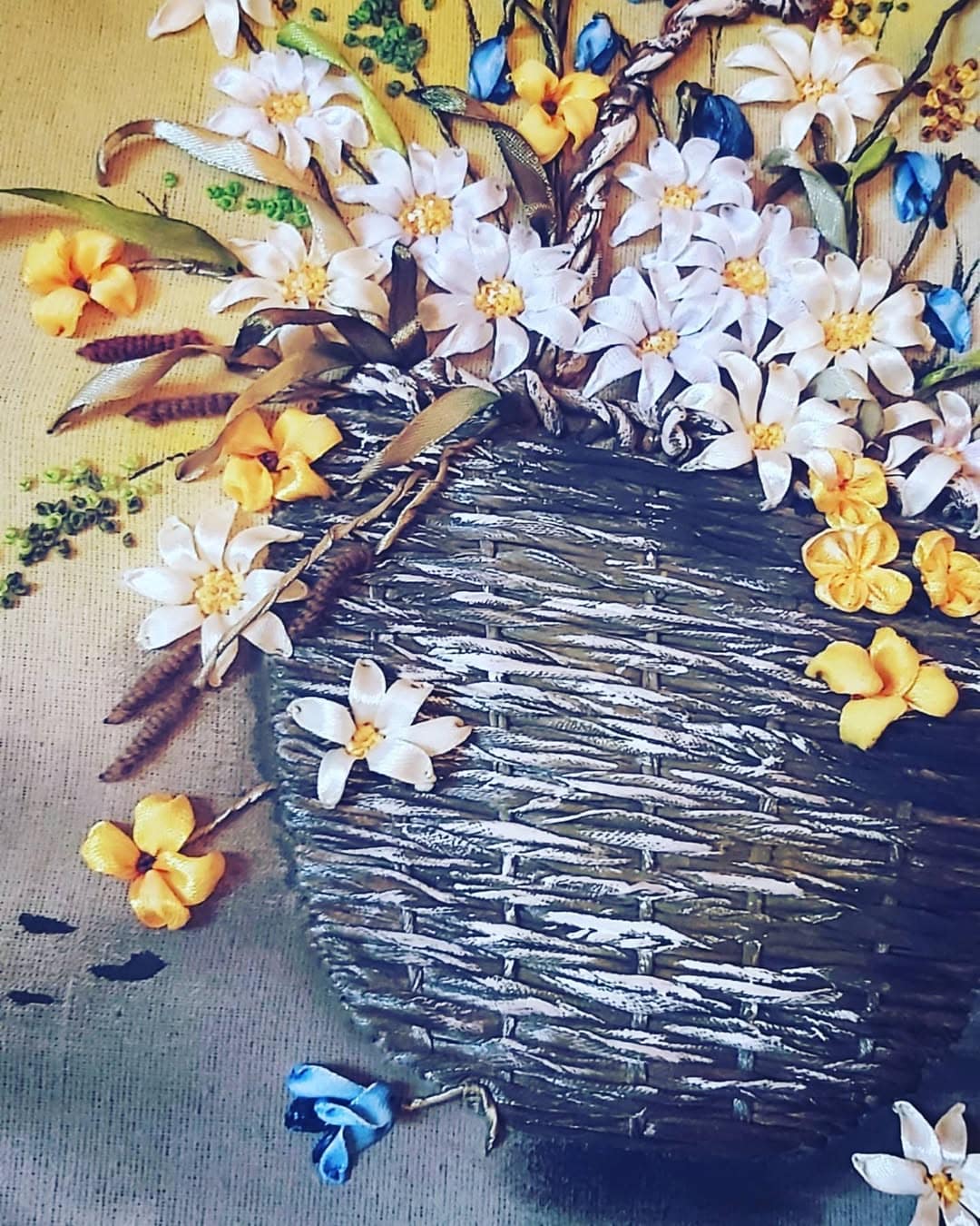 Daisies & Wildflowers — Basket Ribbon Embroidery (Framed) by Vladimir Lushnikoof - Image 2