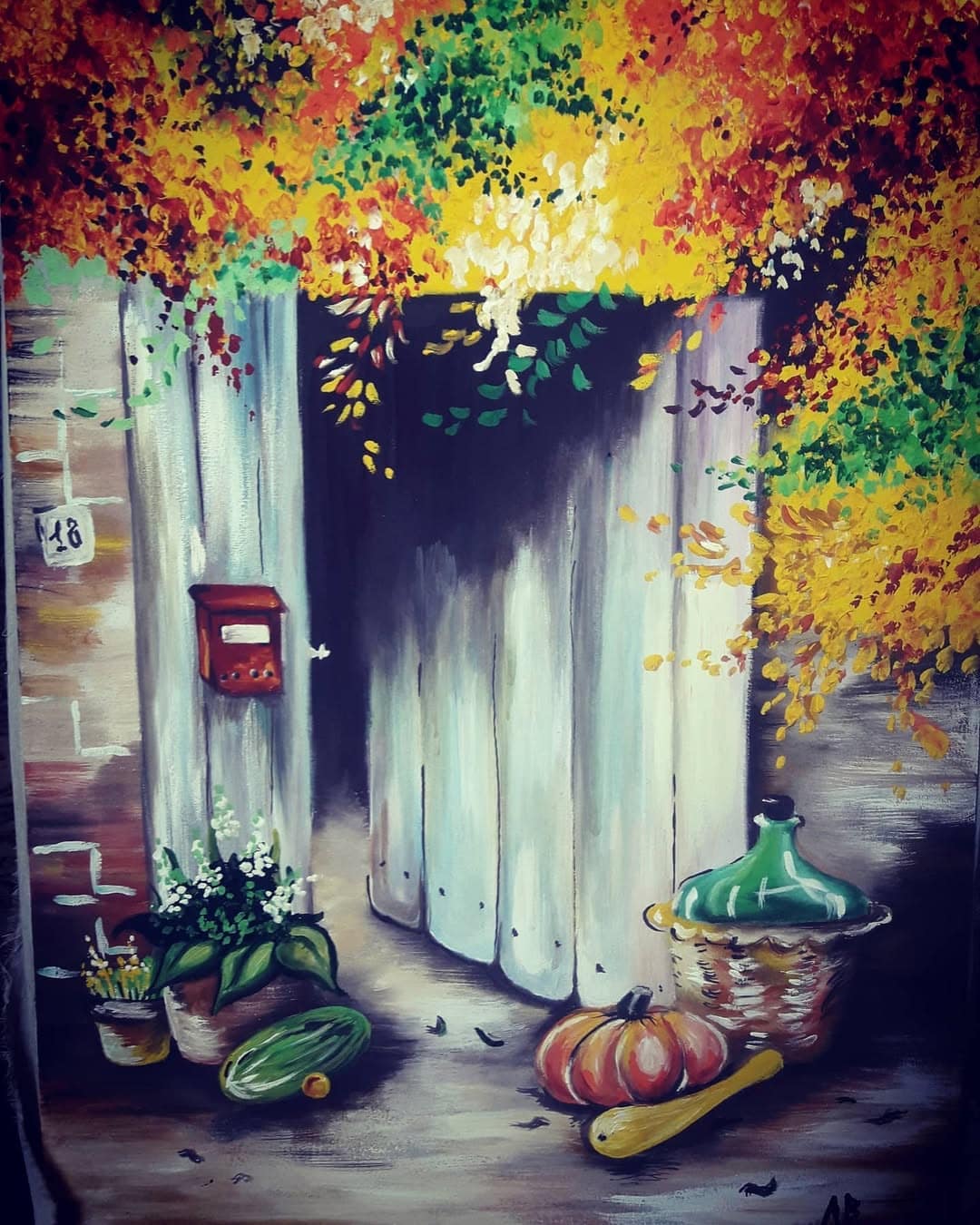 Autumn Courtyard — Framed Original Wall Art by Vladimir Lushnikoof - Image 2