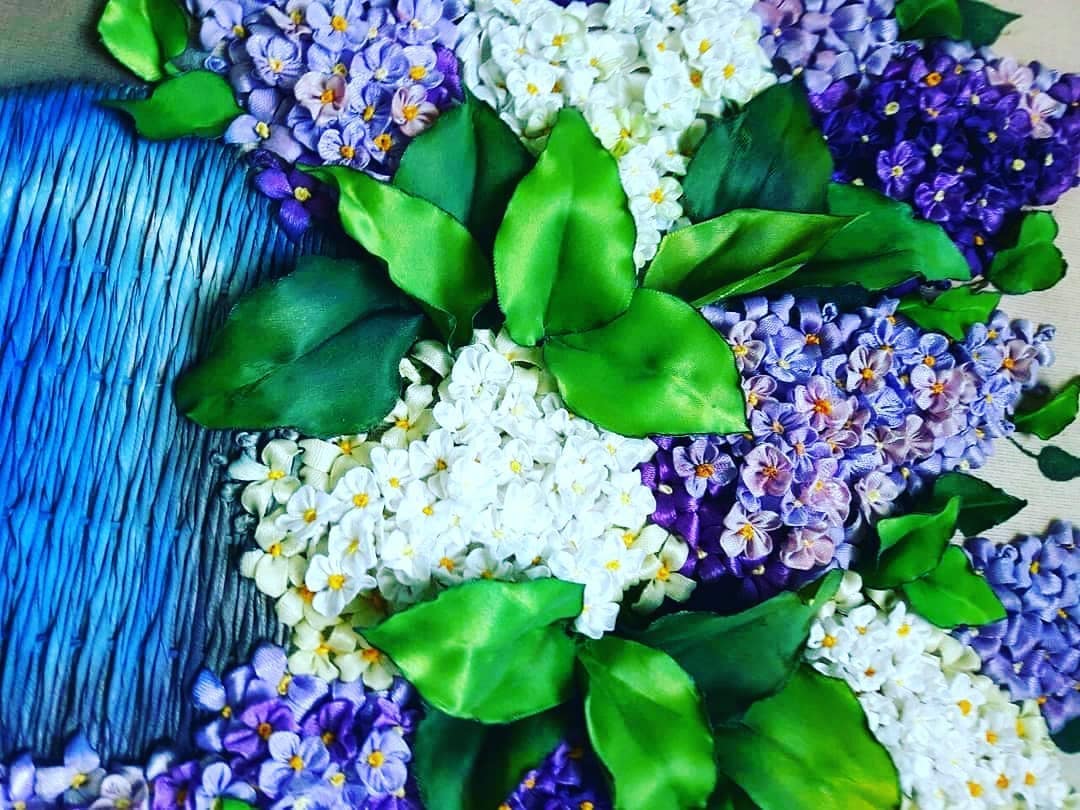 Lilac Bouquet in Blue Vase — Framed Ribbon Embroidery by Vladimir Lushnikoof - Image 2