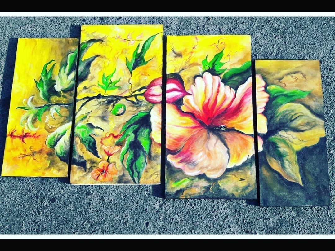 Hibiscus (4-Panel Canvas Painting) — Vladimir Lushnikoof