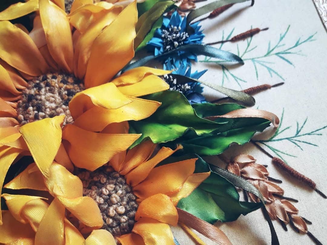 Sunflower Basket — Framed Ribbon Embroidery by Vladimir Lushnikoof - Image 3