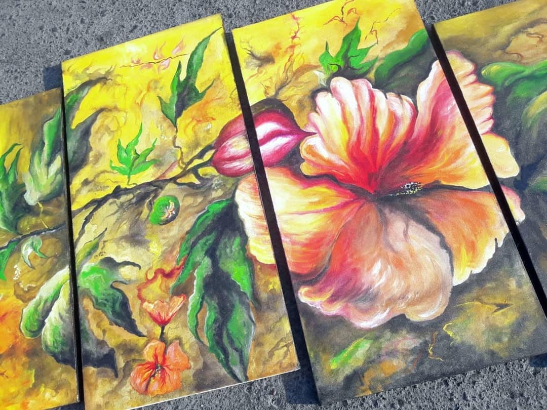 Hibiscus (4-Panel Canvas Painting) — Vladimir Lushnikoof - Image 2