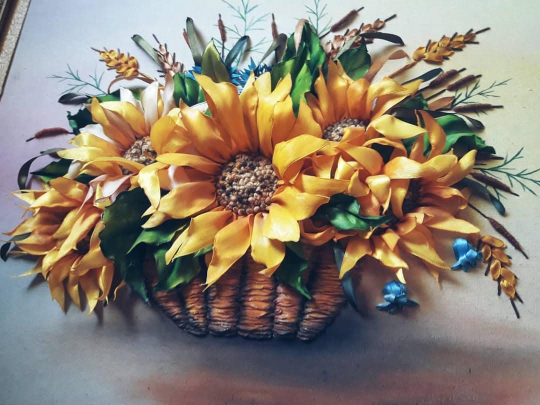Sunflower Basket — Framed Ribbon Embroidery by Vladimir Lushnikoof - Image 4