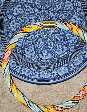 Ikat" Czech beaded necklace harness