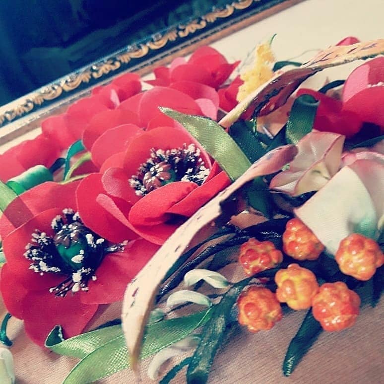 Red Poppies Ribbon Embroidery — Framed Floral Panel by Vladimir Lushnikoof - Image 2