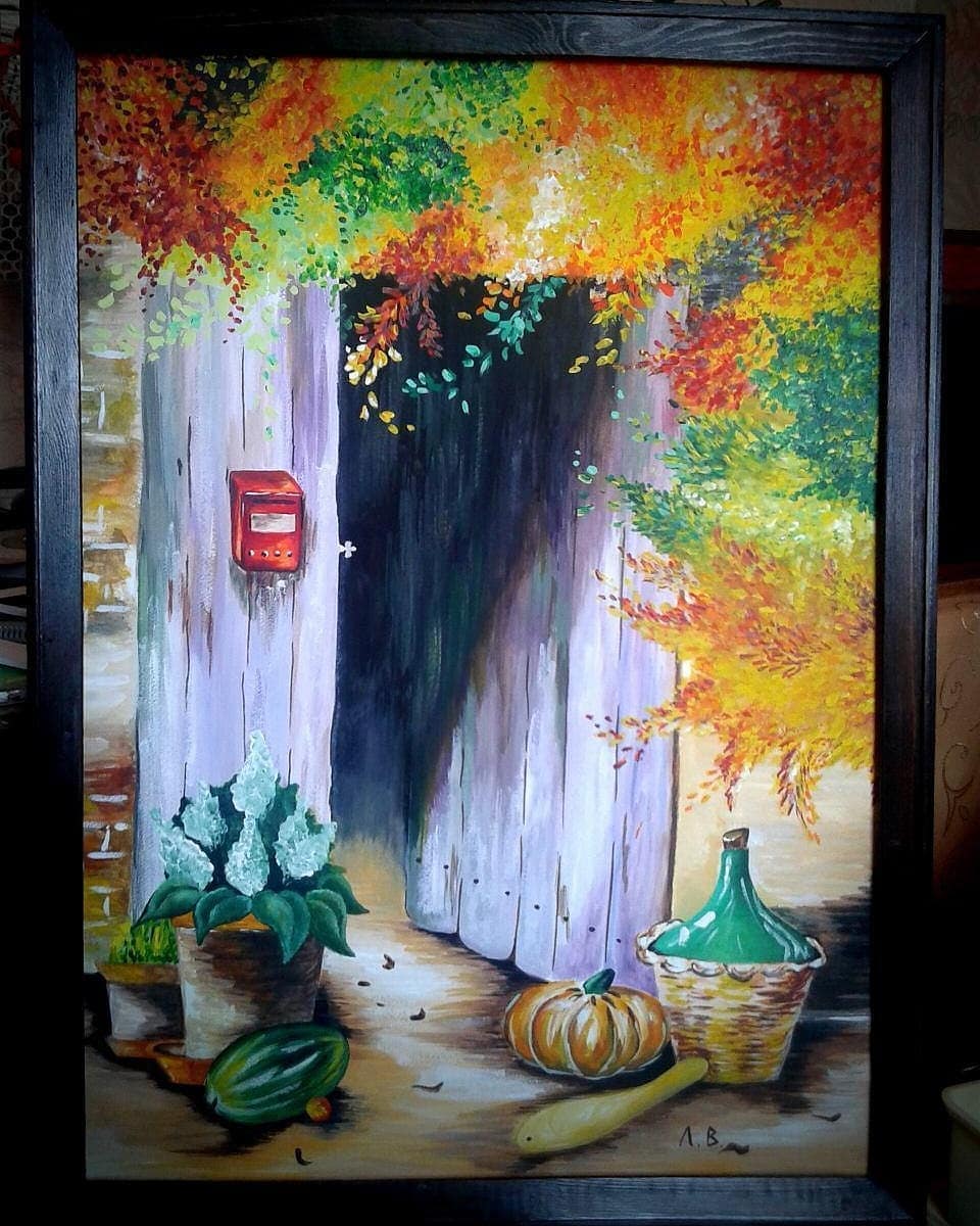 Autumn Courtyard — Framed Original Wall Art by Vladimir Lushnikoof