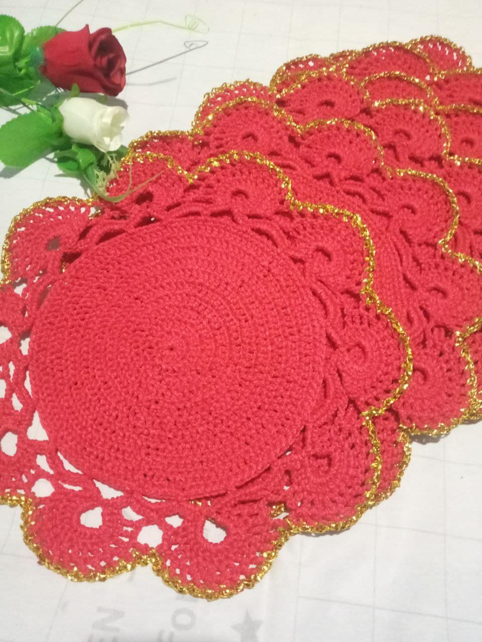 Qo‘lda to‘qilgan stol salfetkalari – 6 dona - Image 2