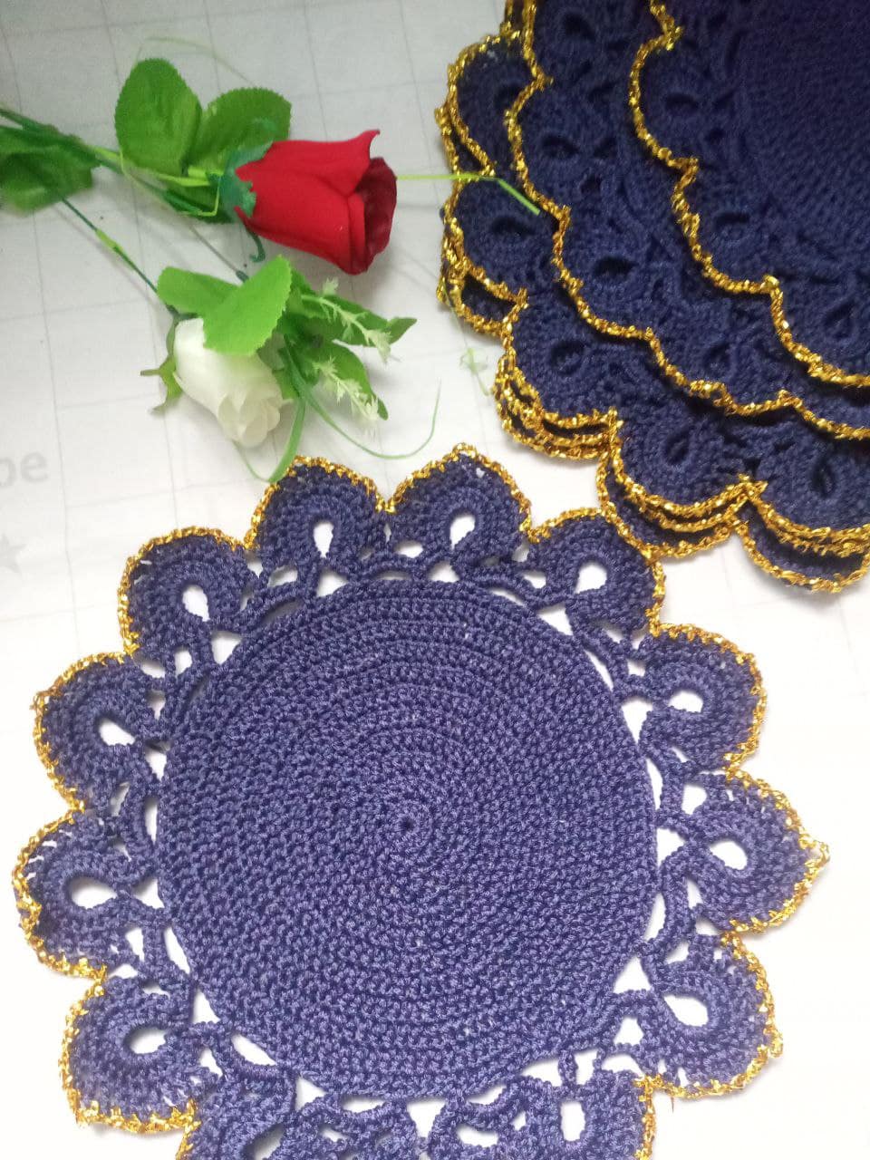 Qo‘lda to‘qilgan stol salfetkalari – 6 dona - Image 3